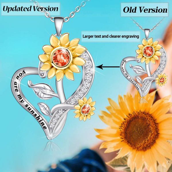 Sunflower Necklace for Women SSterling Silver Heart Necklace Jewelry,You are My Sunshine Pendant Necklaces Jewelry Gifts - Image 6
