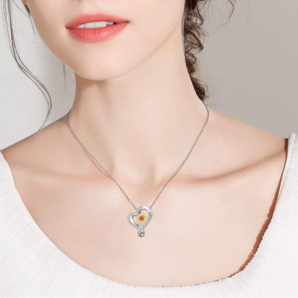 Sunflower Necklace for Women SSterling Silver Heart Necklace,You are My Sunshine Pendant Necklace Jewelry Gifts - Image 2