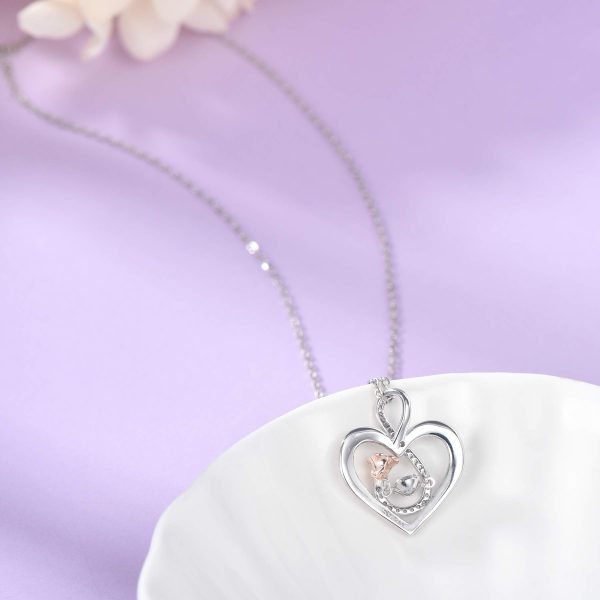 Sterling Silver Rose Flower Necklace, Rose Bracelet, Two-Tone Cross Pendant Necklaces - Image 4