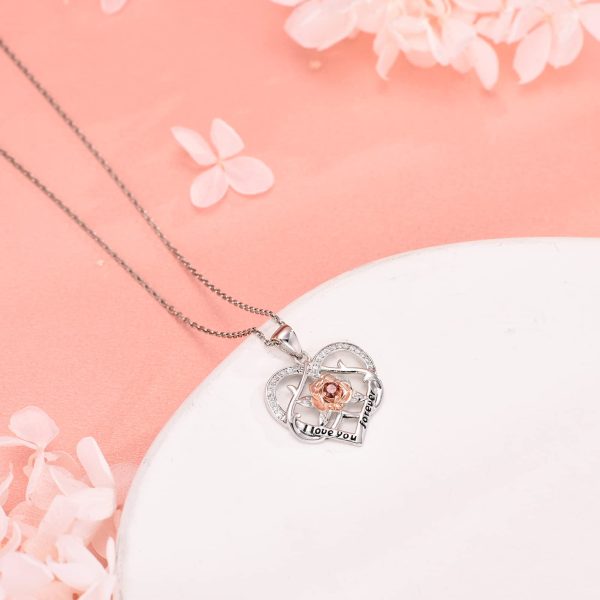 Rose Flower Necklace for Women Sterling Silver Double Heart Jewelry, I Love You Forever Pendant Necklaces Jewelry Gifts - Image 4