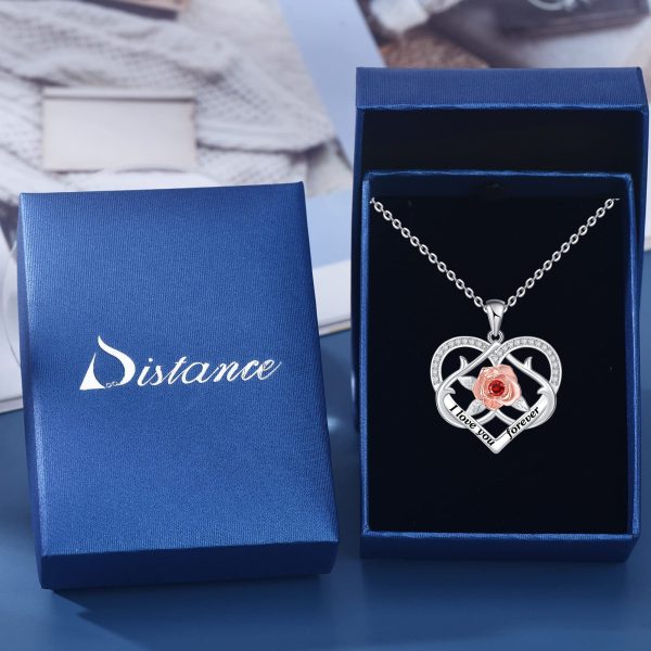 Rose Flower Necklace for Women Sterling Silver Double Heart Jewelry, I Love You Forever Pendant Necklaces Jewelry Gifts - Image 6