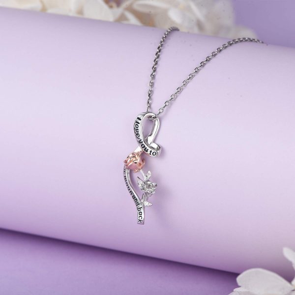 Sterling Silver Rose Flower Necklace, Rose Bracelet, Two-Tone Cross Pendant Necklaces - Image 4