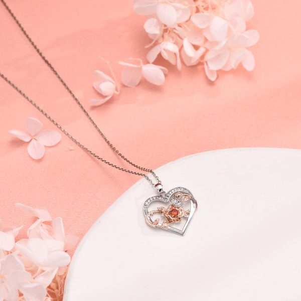 Sterling Silver Rose Flower Necklace, Rose Bracelet, Two-Tone Cross Pendant Necklaces - Image 4