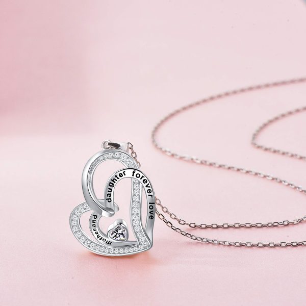 Mother Daughter Necklace SSterling Silver Heart Necklace for Daughter Mom Double Heart Necklace - Image 3