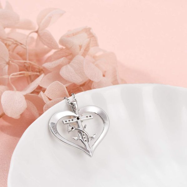 Rose Heart Necklace for Women Girlfriend Sterling Sliver Two-Tone Rose Flower Jewelry - Image 4