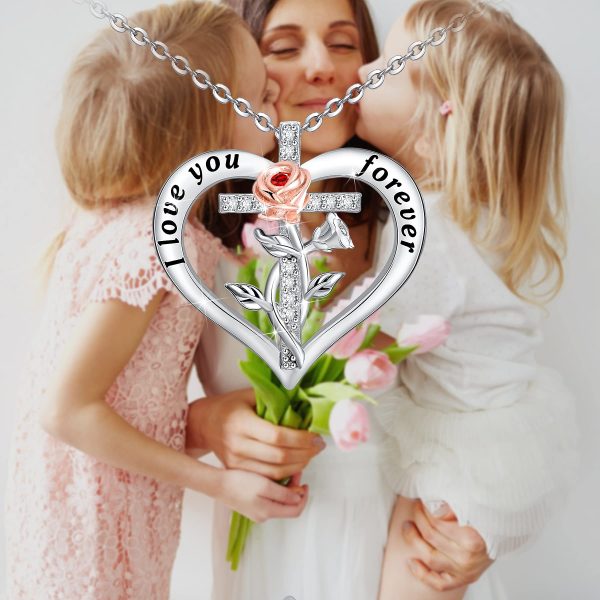 Rose Heart Necklace for Women Girlfriend Sterling Sliver Two-Tone Rose Flower Jewelry - Image 7