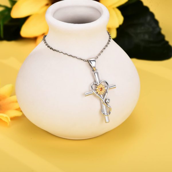 Sunflower Necklace for Women Sterling Silver Cross Necklace Jewelry Gifts - Image 4
