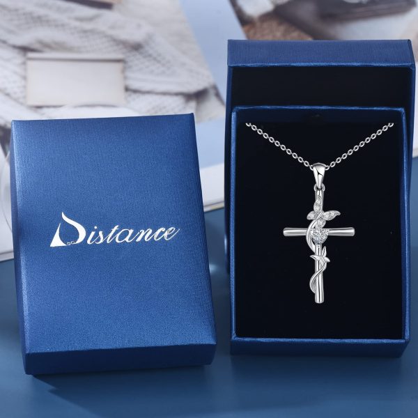 Cross Necklace for Women Sterling Silver Double Butterfly with Cubic Zirconia Pendant Necklace - Image 5