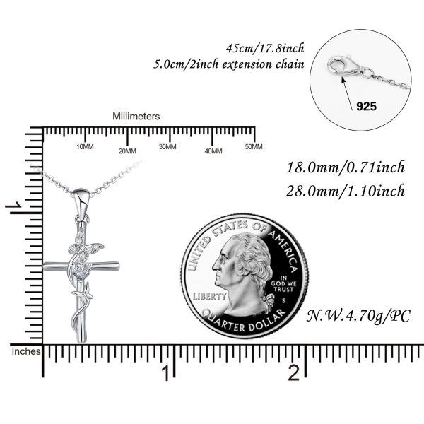 Cross Necklace for Women Sterling Silver Double Butterfly with Cubic Zirconia Pendant Necklace - Image 7