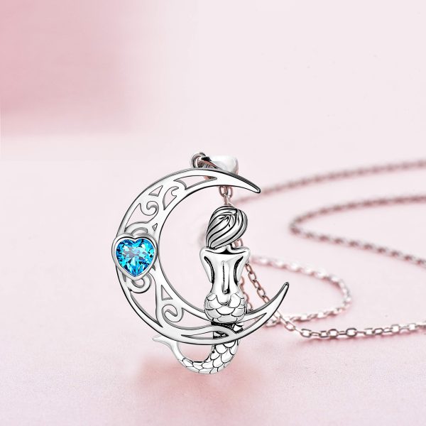 Sterling Silver Classic Sea Mermaid Crescent Moon Necklace Pendant Valentine's Gifts Jewelry - Image 6