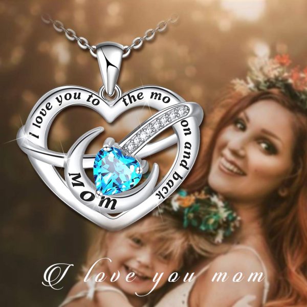 Mom I Love You to The Moon and Back Necklace Sterling Silver Heart Pendant Jewelry - Image 4