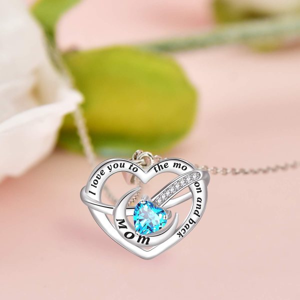 Mom I Love You to The Moon and Back Necklace Sterling Silver Heart Pendant Jewelry - Image 5
