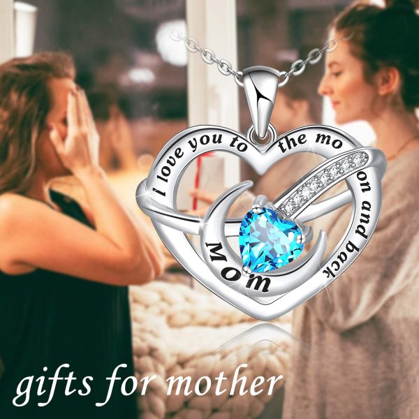 Mom I Love You to The Moon and Back Necklace Sterling Silver Heart Pendant Jewelry - Image 8