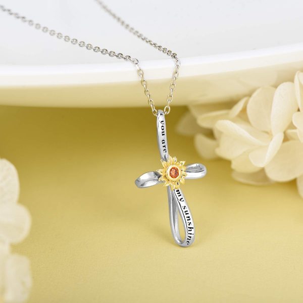 Sunflower Necklace for Women Sterling Silver Cross Necklace Jewelry Gifts - Image 4