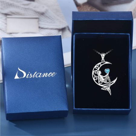 Sterling Silver Classic Sea Mermaid Crescent Moon Necklace Pendant Valentine's Gifts Jewelry - Image 3