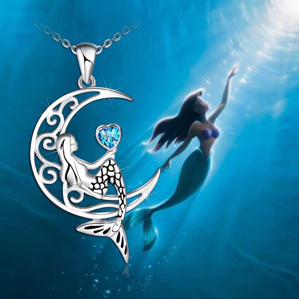 Sterling Silver Classic Sea Mermaid Crescent Moon Necklace Pendant Valentine's Gifts Jewelry - Image 4