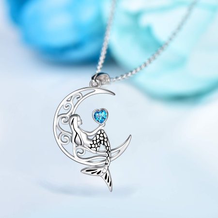 Sterling Silver Classic Sea Mermaid Crescent Moon Necklace Pendant Valentine's Gifts Jewelry - Image 5