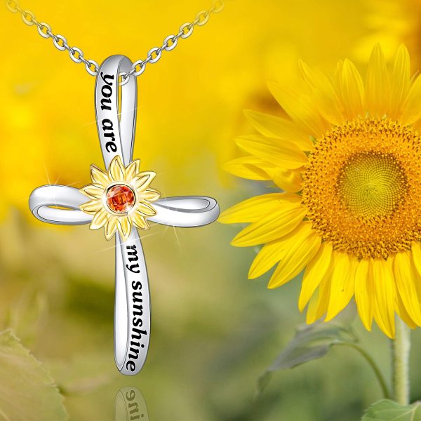 Sunflower Necklace for Women Sterling Silver Cross Necklace Jewelry Gifts - Image 5