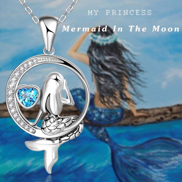 Mermaid Necklace for Teen Girls Classic Sea Mermaid Crescent Moon Necklace Pendant Chritmas Birthday Valentine's Gifts Jewelry - Image 3