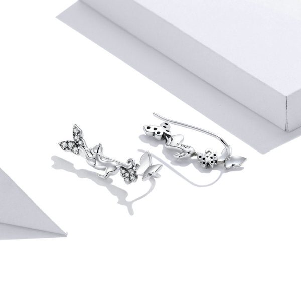 Cat Chasing Butterflies Ear Climber Earrings - Image 3