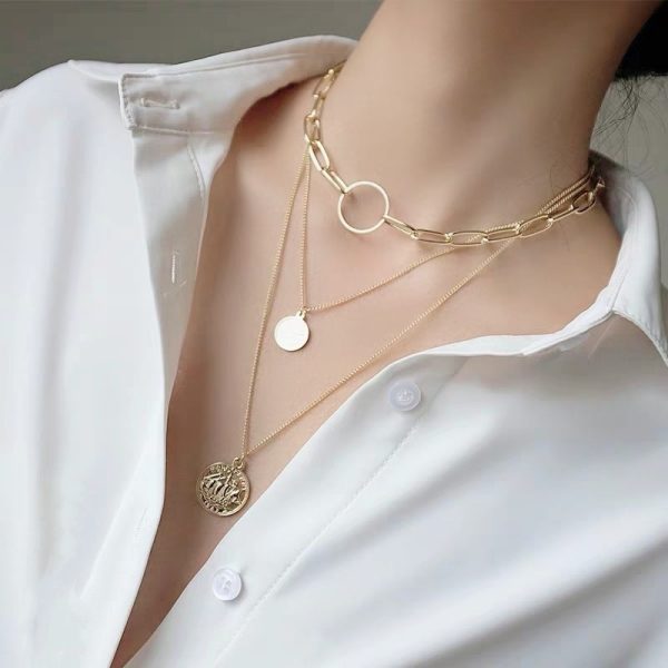 Triple Clavicle Chain Necklace With Round Queen Tags - Image 5