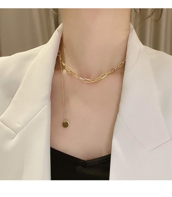 Double Clavicle Chain Necklace With small round tag - Image 3