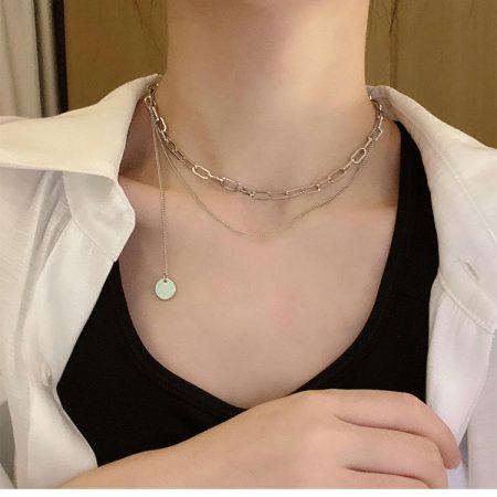 Double Clavicle Chain Necklace With small round tag - Image 4