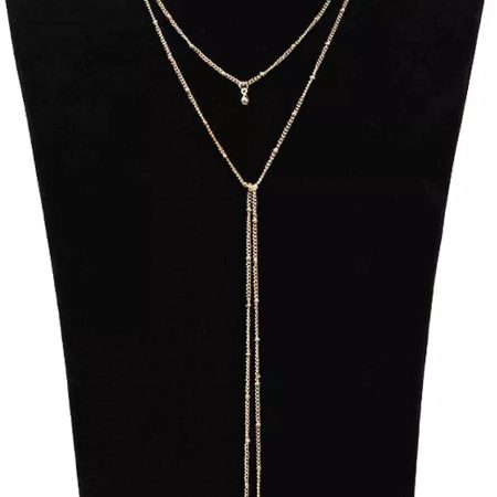 Double Layer Drop Clavicle Choker Long Necklace - Image 2