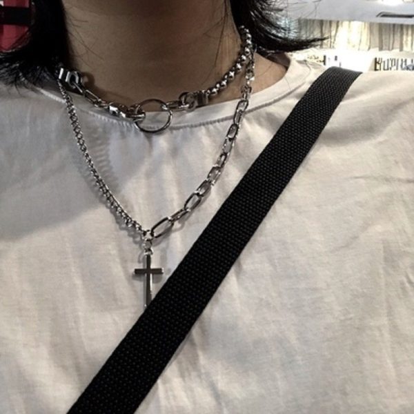Asymmetric Chain Cross Necklace - Image 2