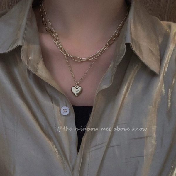 Vintage Heart Peach Heart Double Clavicle Necklace - Image 3