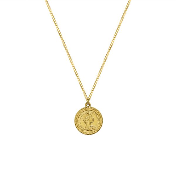Vintage Coin Chain Choker Thin Chain Portrait Coin Pendant Necklace