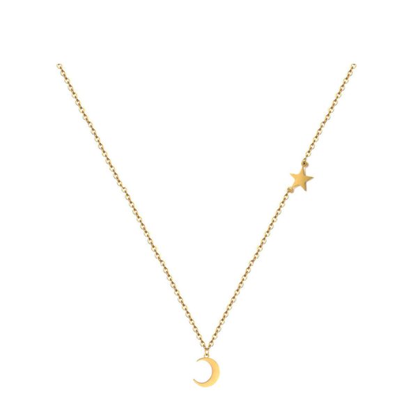 Moon Star Pendant Choker Necklace Stainless Steel Chain Necklace