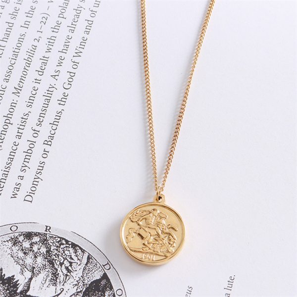 Vintage Coin Chain Choker Thin Chain Portrait Coin Pendant Necklace - Image 5