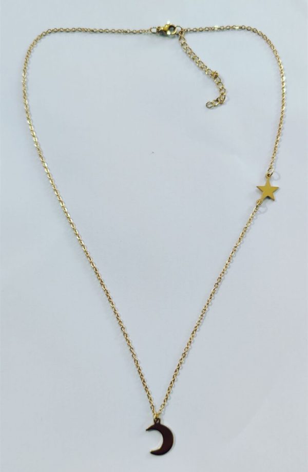 Moon Star Pendant Choker Necklace Stainless Steel Chain Necklace - Image 4