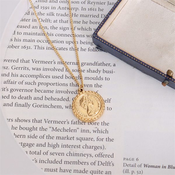 Vintage Coin Chain Choker Thin Chain Portrait Coin Pendant Necklace - Image 6