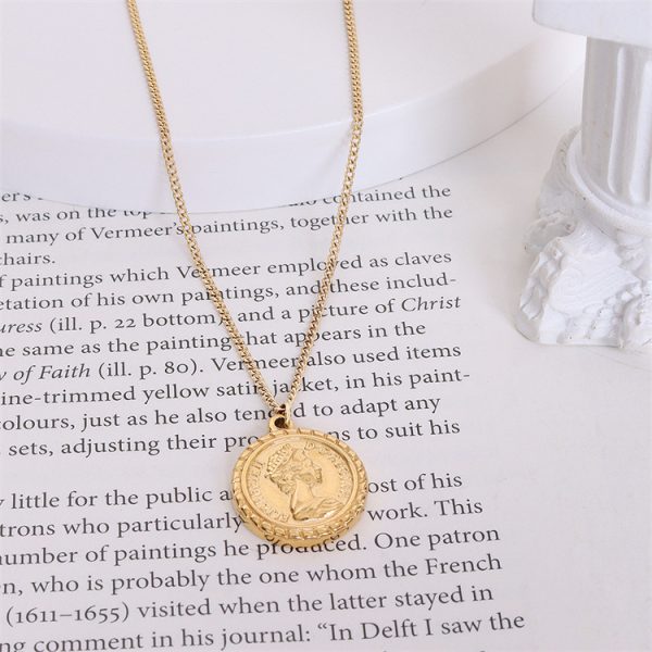 Vintage Coin Chain Choker Thin Chain Portrait Coin Pendant Necklace - Image 7
