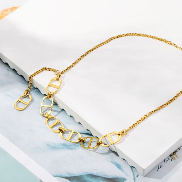 Punk Thick Gold Pig Nose Chains D Letter Pendant Short Choker Necklace - Image 5