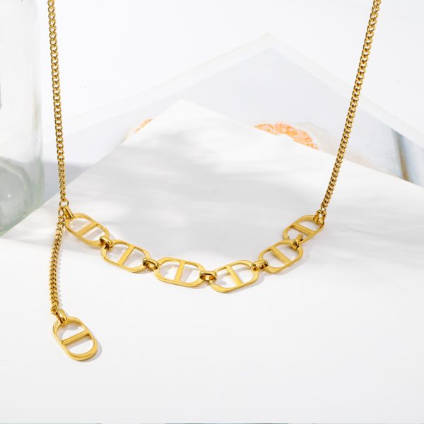 Punk Thick Gold Pig Nose Chains D Letter Pendant Short Choker Necklace - Image 6