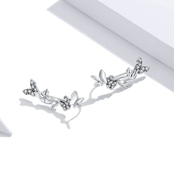 Cat Chasing Butterflies Ear Climber Earrings - Image 2